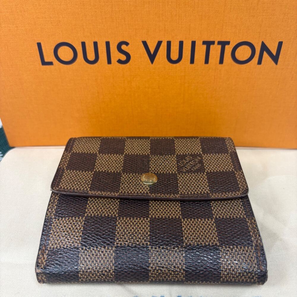 Louis Vuitton LV Brown Damier Ebene Saffiano Leather Trifold Snap Wallet COA